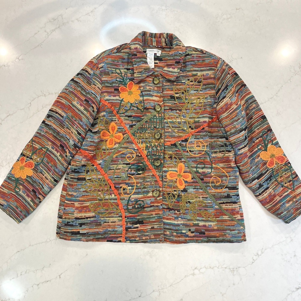 Coldwater Creek Tapestry Jacket Womens XL Multi Cotton Blend Art to Wear Boho